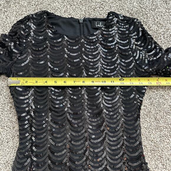 Lulus Stardust black sequin bodycon 3/4 sleeve mini dress size S - Picture 11 of 12